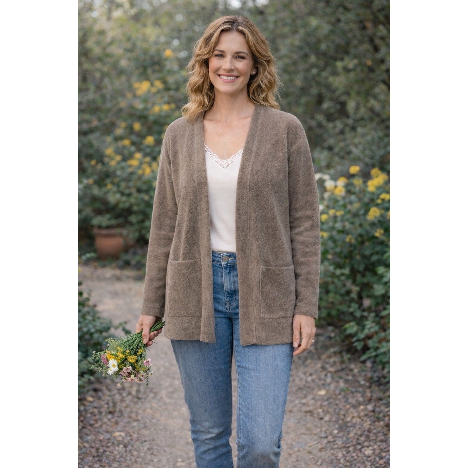 Barefoot Dreams Cozychic Open Front Cardigan Womens Xs Java Brown Taupe Nwt